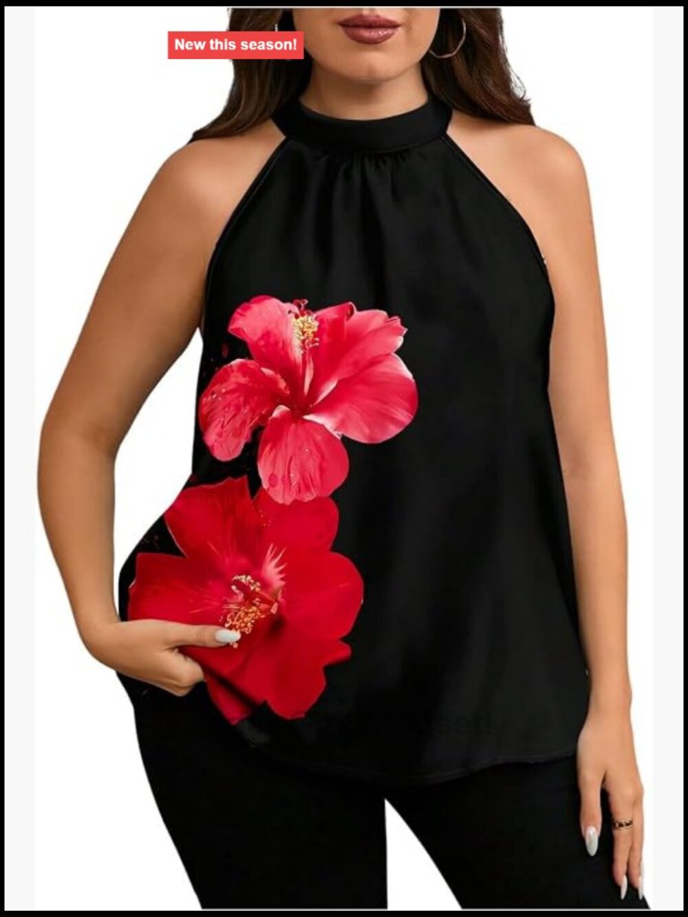 Plus Size Floral Halter Tank Top Sleeveless Button Back Women's Top
